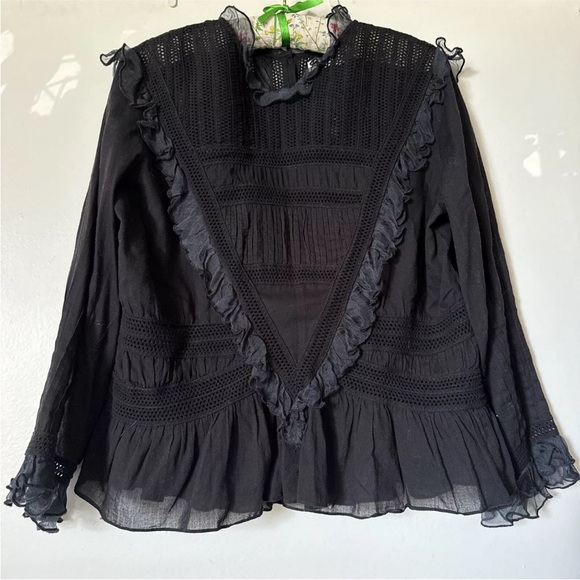 Doen Tops - Dôen Black 100% Cotton Back Buttoned Blouse Top Size MEDIUM